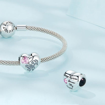 925 Sterling Silver Sisters Love Heart Zircon Bracelet