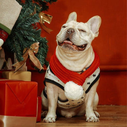 Pet Christmas Wool Scarf Medium & Large Dog Saliva Towel - Size Xxs