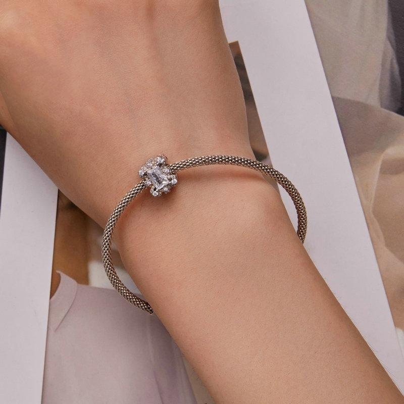 925 Sterling Silver Flower Zirconia Bracelet In Plating