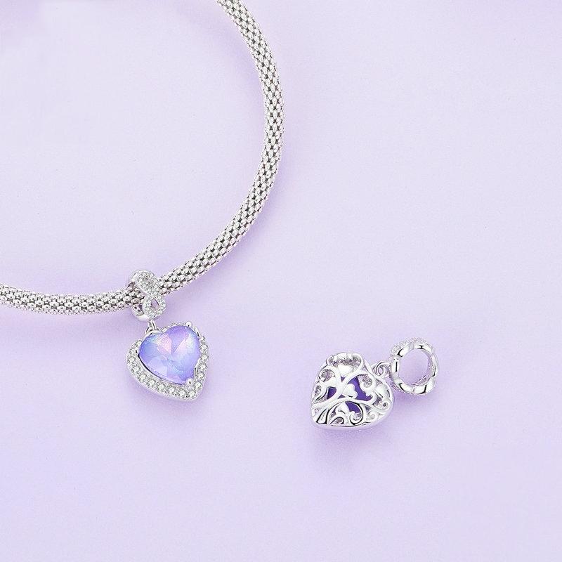925 Sterling Silver Platinum Plated Zircon Heart Bracelet
