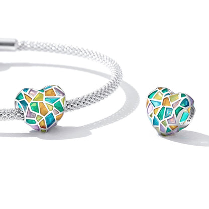 925 Sterling Silver Colorful Heart Beads For Diy Bracelets & Necklaces