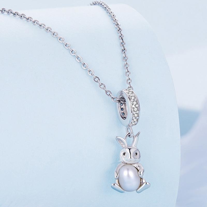925 Sterling Silver Platinum Rabbit Pearl Bracelet