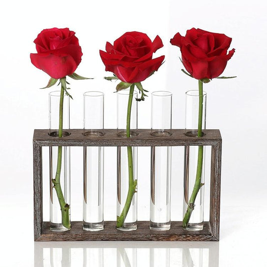 Minimalist Hydroponic Glass Vase With Wooden Frame For Coffee Shop Decor