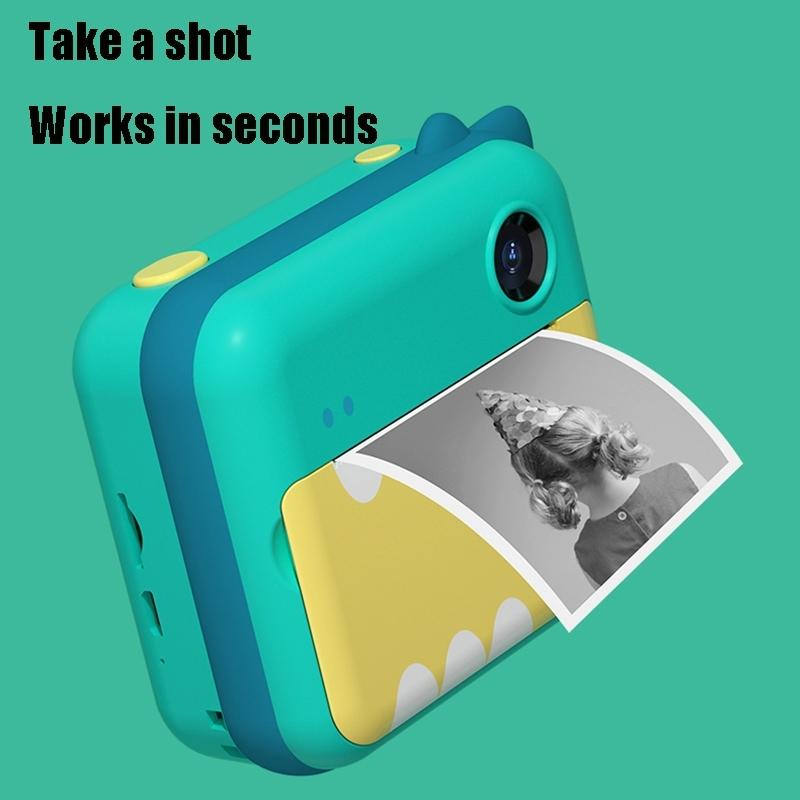 Instant Camera for Kids with Dual-lens Mini Print Green Dinosaur Design - Green Dinosaur No Card