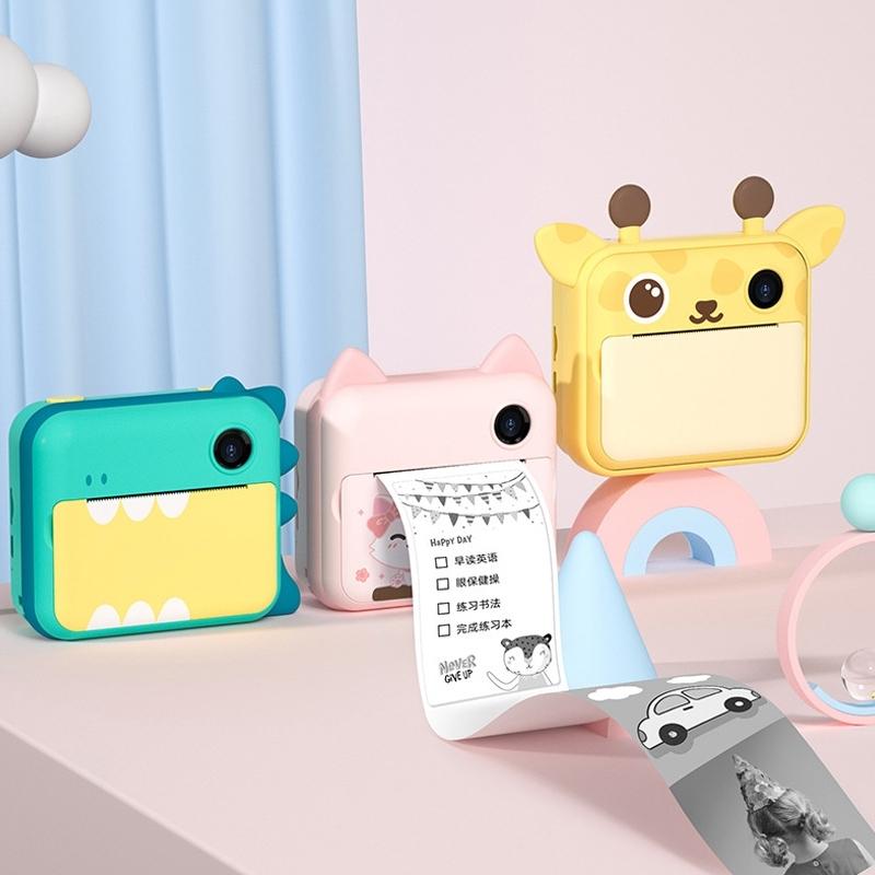 Instant Camera for Kids with Dual-lens Mini Print Green Dinosaur Design - Green Dinosaur No Card