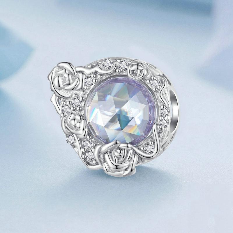925 Sterling Silver Moon Rose Zirconia Beaded Bracelet