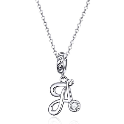 925 Sterling Silver Personalized Letter Pendant For Diy Bracelets And Necklaces Style - A