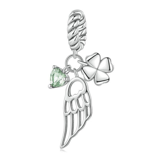 925 Sterling Silver Zircon Clover Bracelet With Hollow Wings
