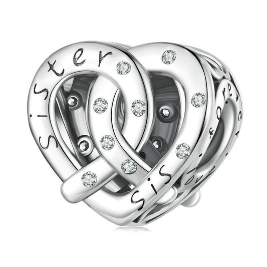 925 Sterling Silver Hollow Heart Sister Bracelet Beaded
