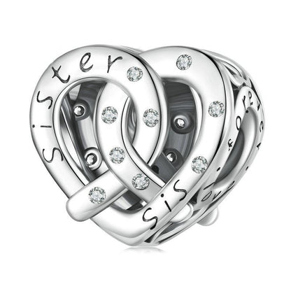 925 Sterling Silver Hollow Heart Sister Bracelet Beaded