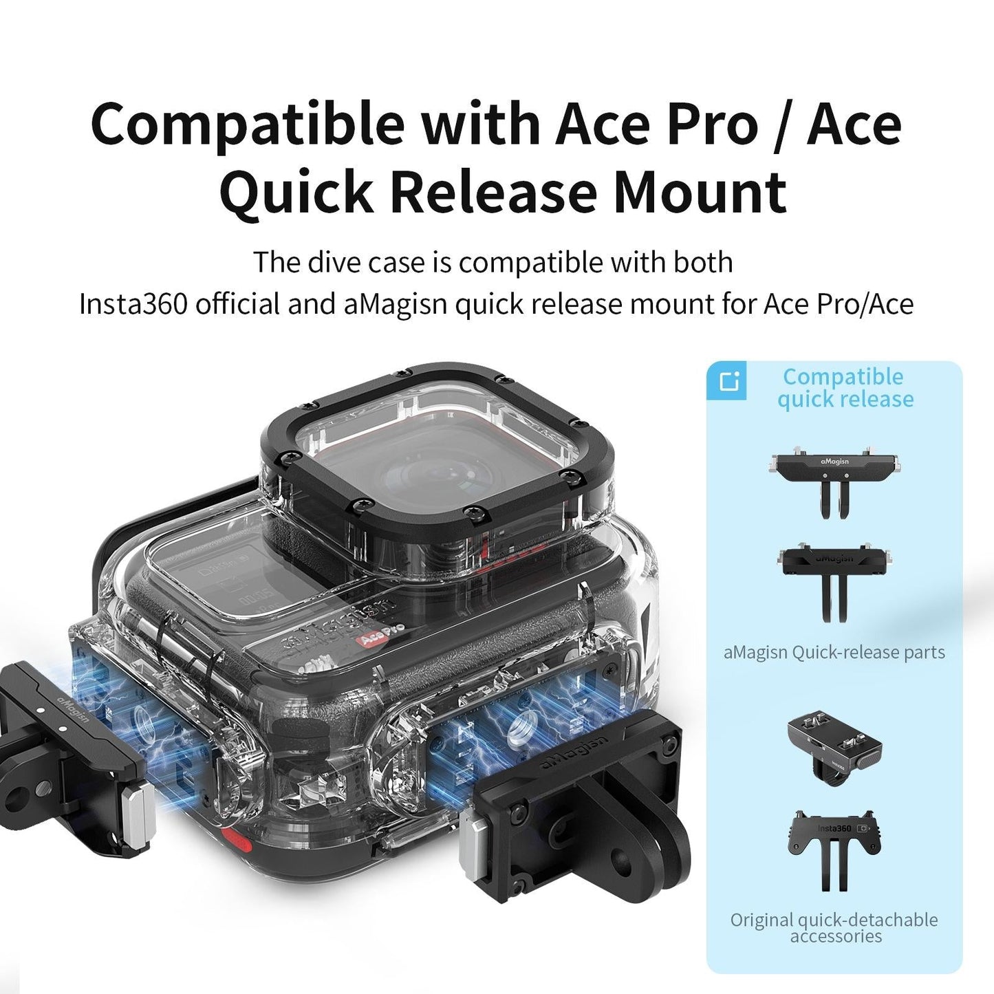 60m Waterproof Dive Shell for Magisn Camera - Horizontal & Vertical Shooting - For Insta360 Ace Pro