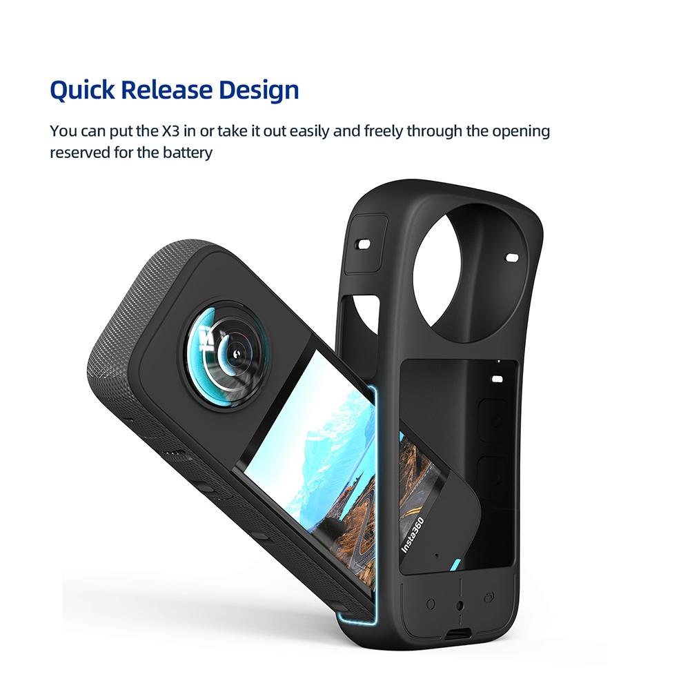 Amagisn Silicone Protective Cover for Insta360 X3 Body - Body+Lens Case (Black)