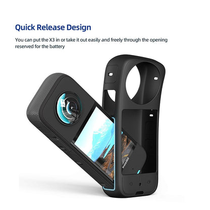 Amagisn Silicone Protective Cover for Insta360 X3 Body - Body+Lens Case (Black)