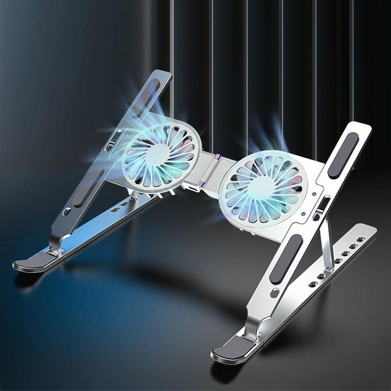 Foldable Laptop Cooling Stand with Ambient Light - Silver