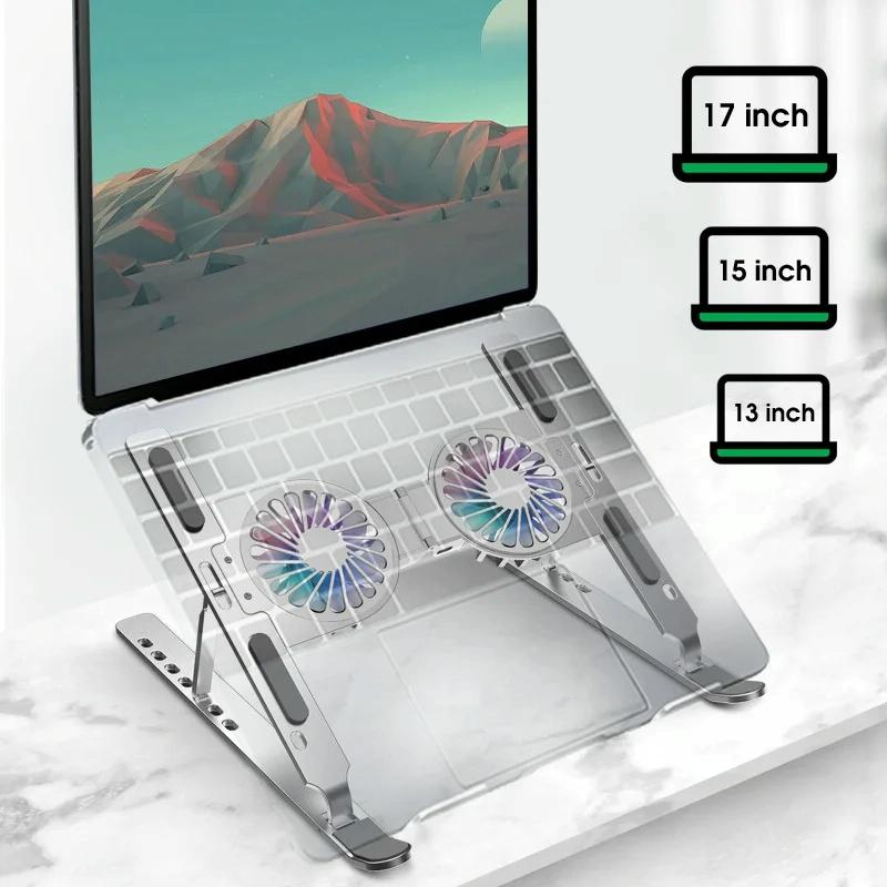 Foldable Laptop Cooling Stand with Ambient Light - Silver