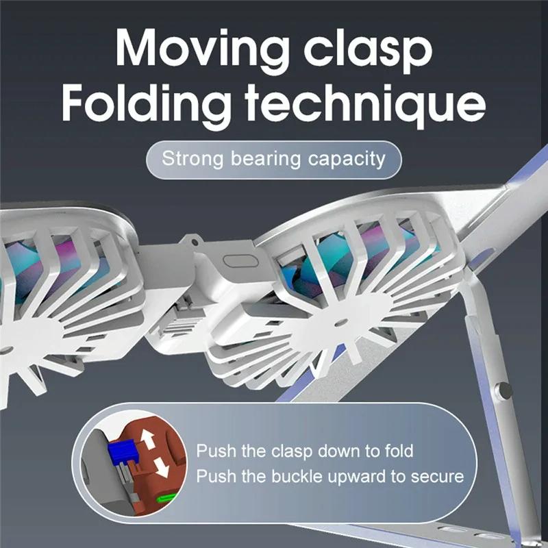 Foldable Laptop Cooling Stand with Ambient Light - Silver