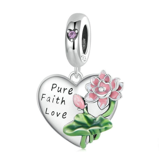 925 Sterling Silver Lotus Flower Love Zirconia Bracelet Charm