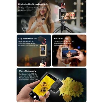 Universal Phone Clip with Multifunctional Fill Light - 1 / 4 & M17 M37 Thread Interface