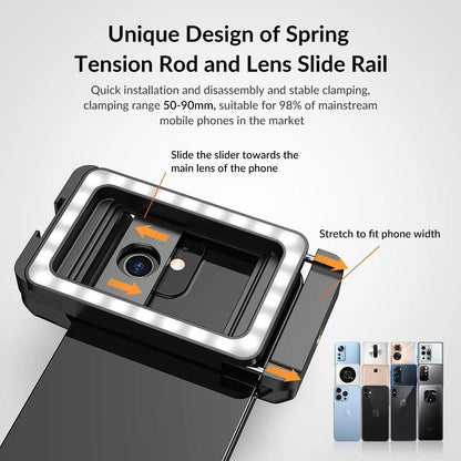 Universal Phone Clip with Multifunctional Fill Light - 1 / 4 & M17 M37 Thread Interface
