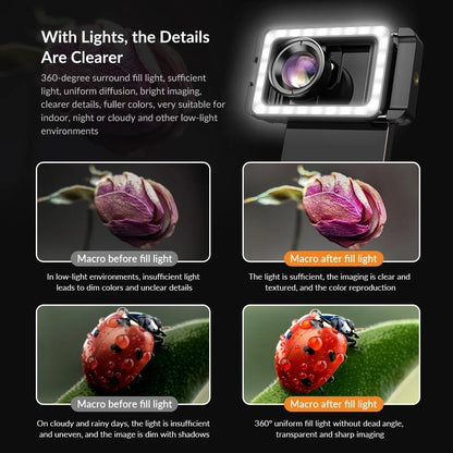 Universal Phone Clip with Multifunctional Fill Light - 1 / 4 & M17 M37 Thread Interface