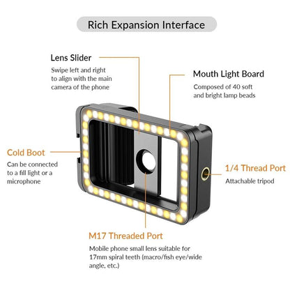 Universal Phone Clip with Multifunctional Fill Light - 1 / 4 & M17 M37 Thread Interface