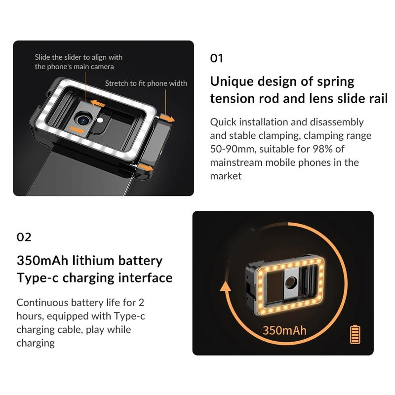 Universal Phone Clip with Multifunctional Fill Light - 1 / 4 & M17 M37 Thread Interface