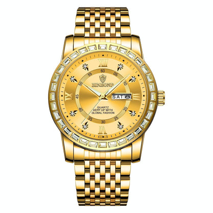 Diamond Dual-calendar Luminous Quartz Watch - B2202 - Inter-Gold-Blue