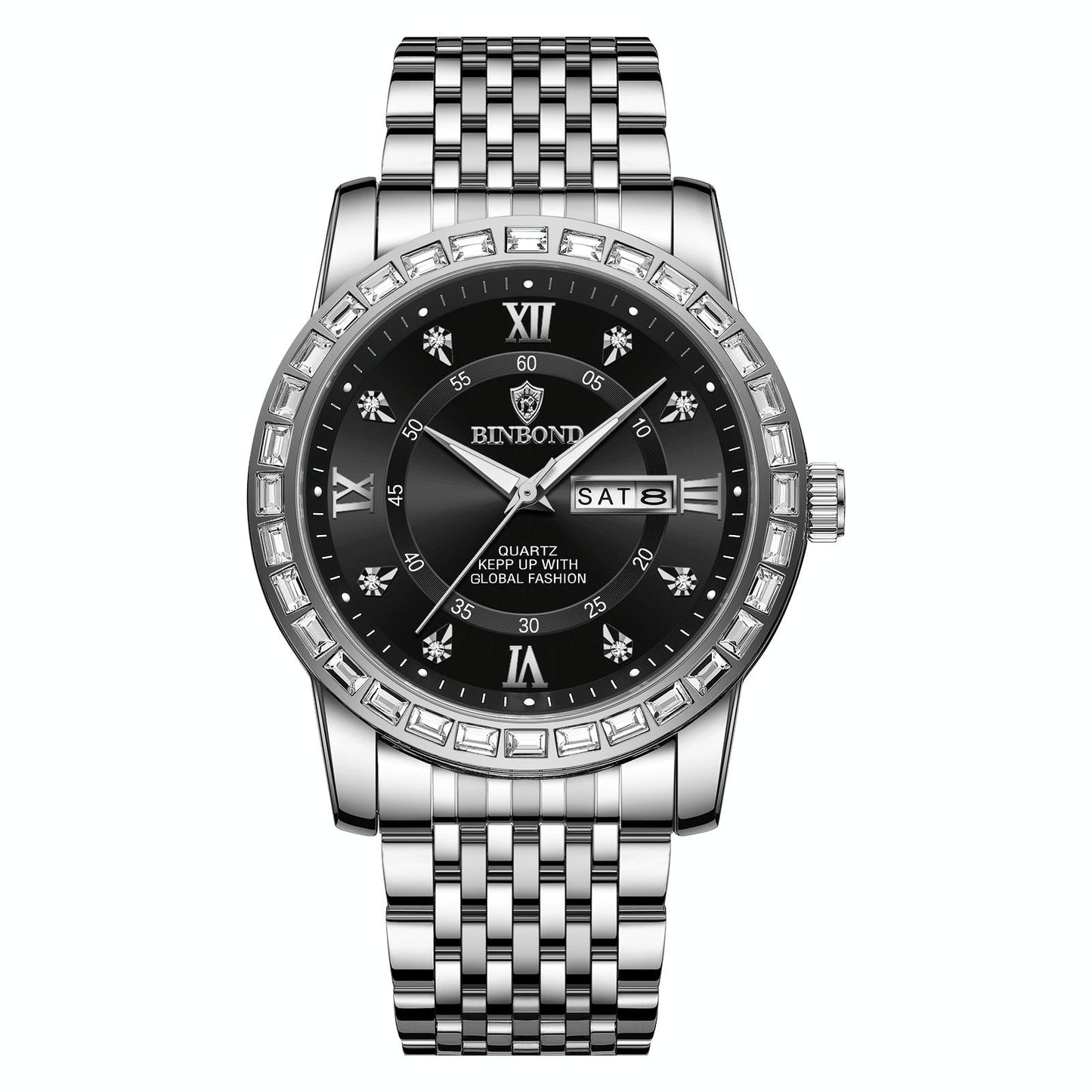 Diamond Dual-calendar Luminous Quartz Watch - B2202 - Inter-Gold-Blue