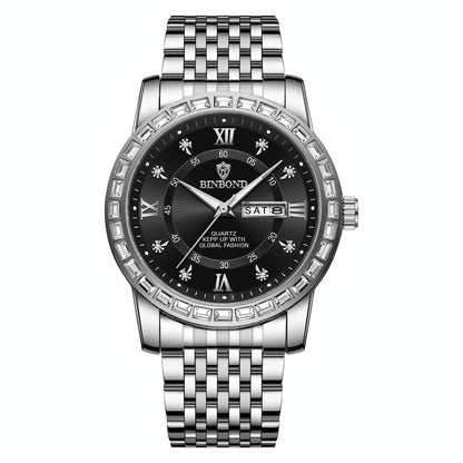 Diamond Dual-calendar Luminous Quartz Watch - B2202 - Inter-Gold-Blue