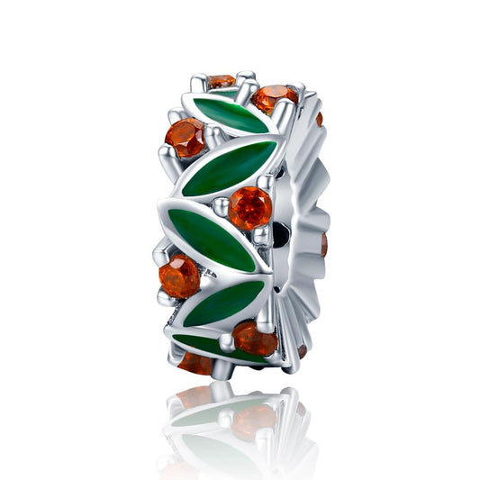 925 Sterling Silver Christmas Leaves Red Gemstone Inlay Accessory