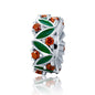 925 Sterling Silver Christmas Leaves Red Gemstone Inlay Accessory