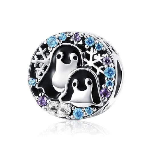 925 Sterling Silver Penguin Bracelet With Diamond Beads