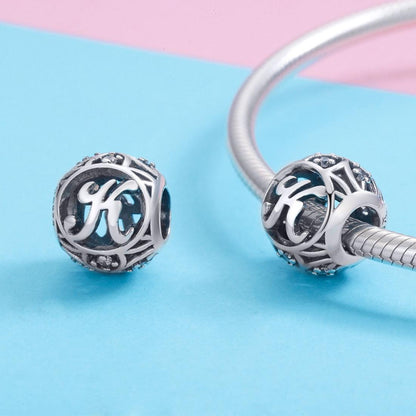 925 Sterling Silver 26 English Letter Beads For Diy Bracelets & Necklaces Style - K