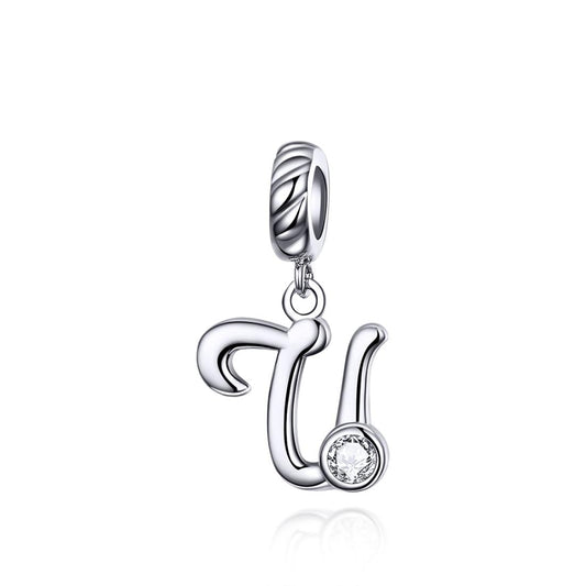 925 Sterling Silver Personalized Letter Pendant For Diy Bracelets & Necklaces Style - U