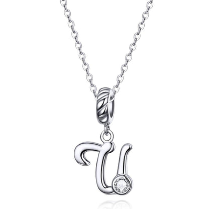 925 Sterling Silver Personalized Letter Pendant For Diy Bracelets & Necklaces Style - U