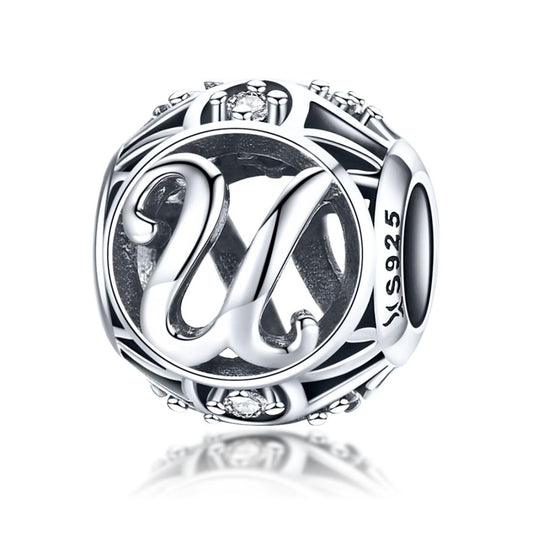 925 Sterling Silver Personalized Letter Beads For Diy Bracelets & Necklaces Style - U