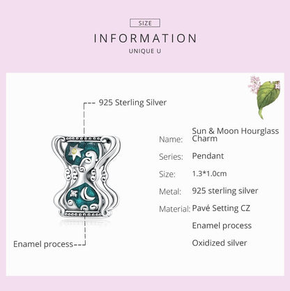 925 Sterling Silver Sun Moon Hourglass Beads Bracelet / Necklace Set