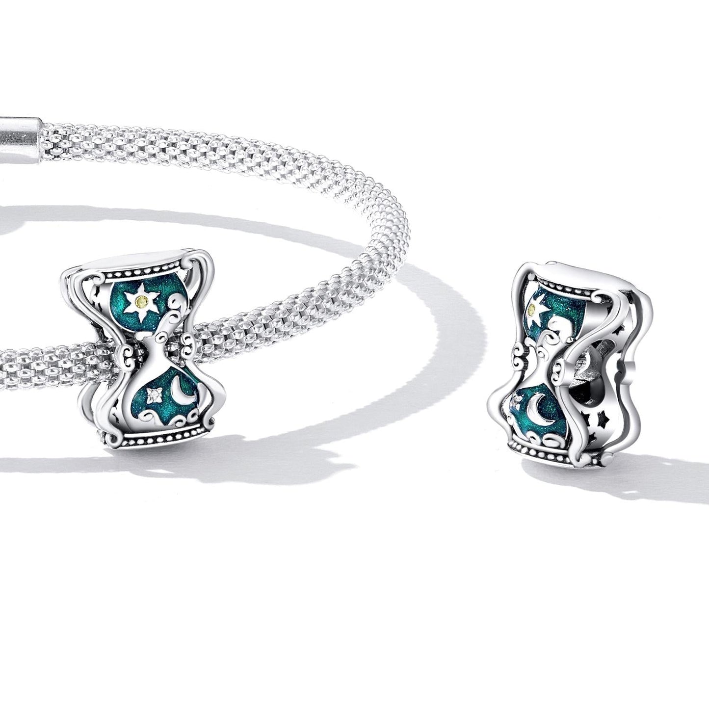 925 Sterling Silver Sun Moon Hourglass Beads Bracelet / Necklace Set