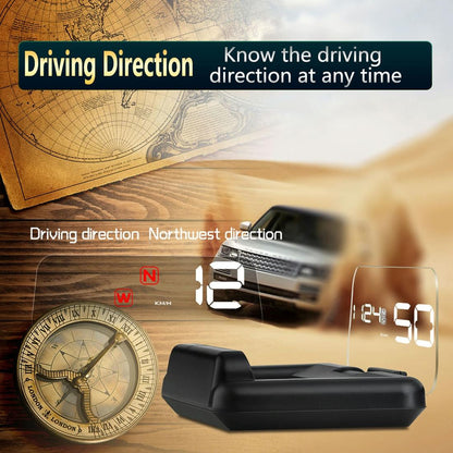 Virtual Hd Reflection Board Car Gps Hud Speed & Distance Display Over / Under Speed & Voltage Alarm Fatigue Driving - Green