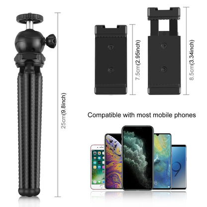 Flexible Mini Octopus Tripod with Ball Head and Phone Clamp