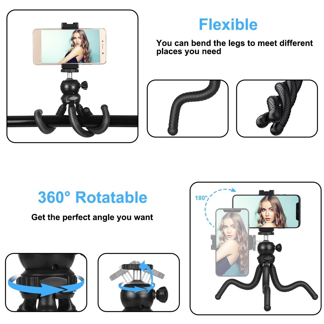 Flexible Mini Octopus Tripod with Ball Head and Phone Clamp