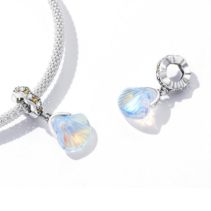 925 Sterling Silver Iridescent Shell Pendant For Diy Bracelet Or Necklace