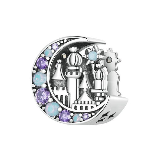 925 Sterling Silver Purple Moon Beaded Bracelet Accessory
