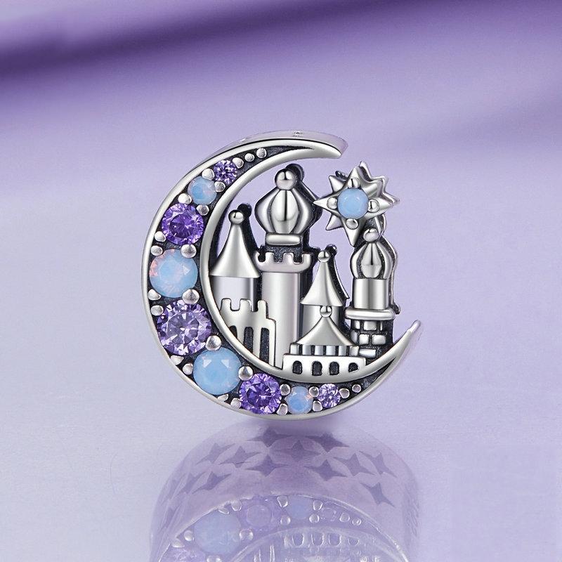 925 Sterling Silver Purple Moon Beaded Bracelet Accessory