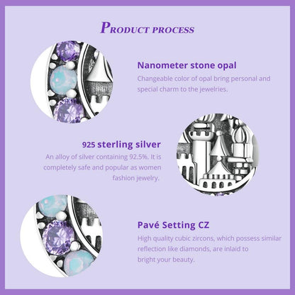 925 Sterling Silver Purple Moon Beaded Bracelet Accessory