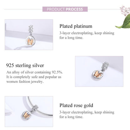 925 Sterling Silver Gold Butterfly Pendant For Diy Bracelets & Necklaces