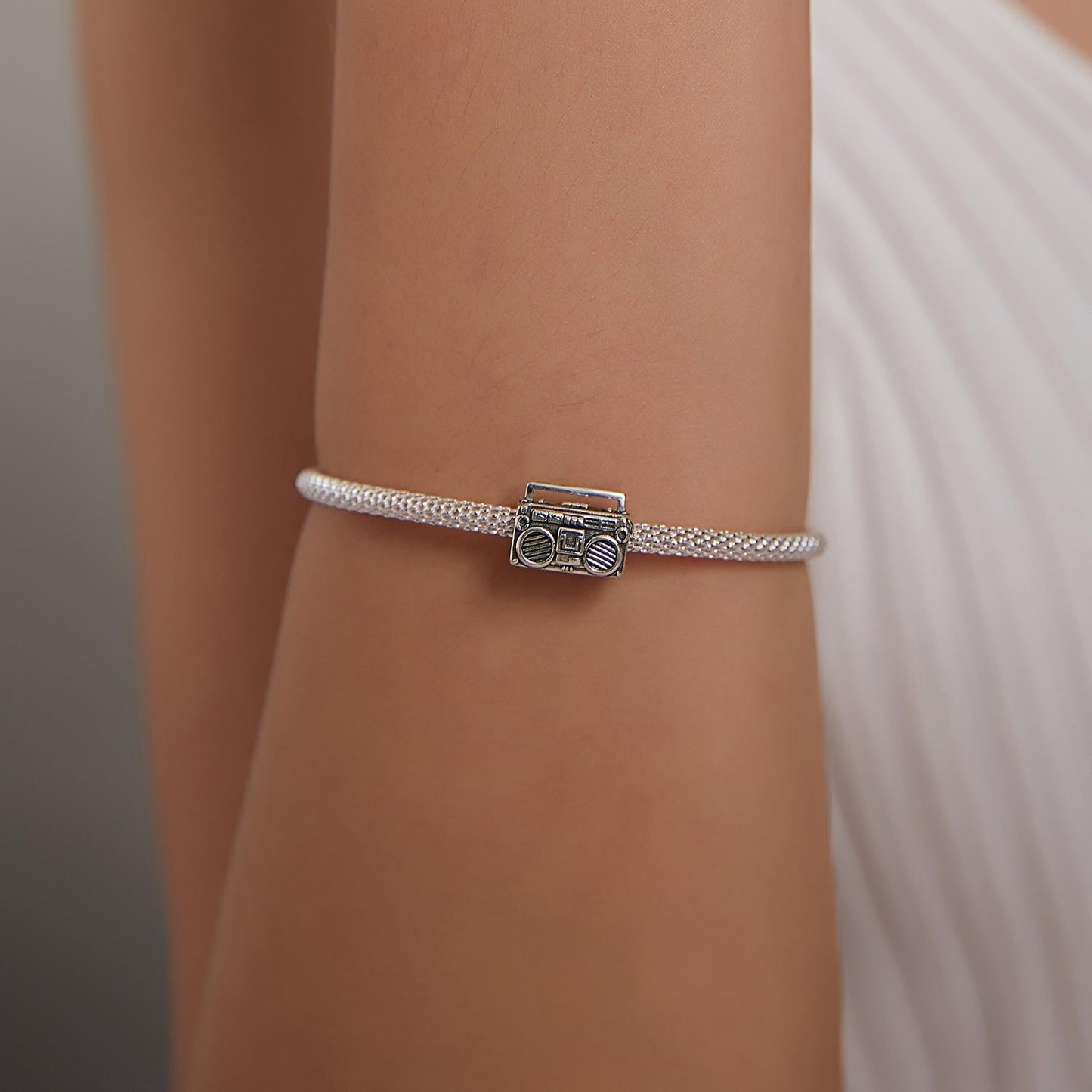 925 Sterling Silver Vintage Radio Bead Bracelet / Necklace Accessory