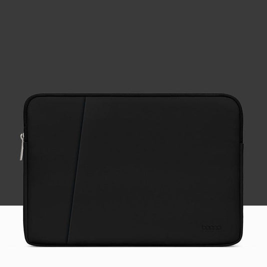 Midnight Black Leather Laptop Bag - 15 / 15.6 Inch Double-Layer Design