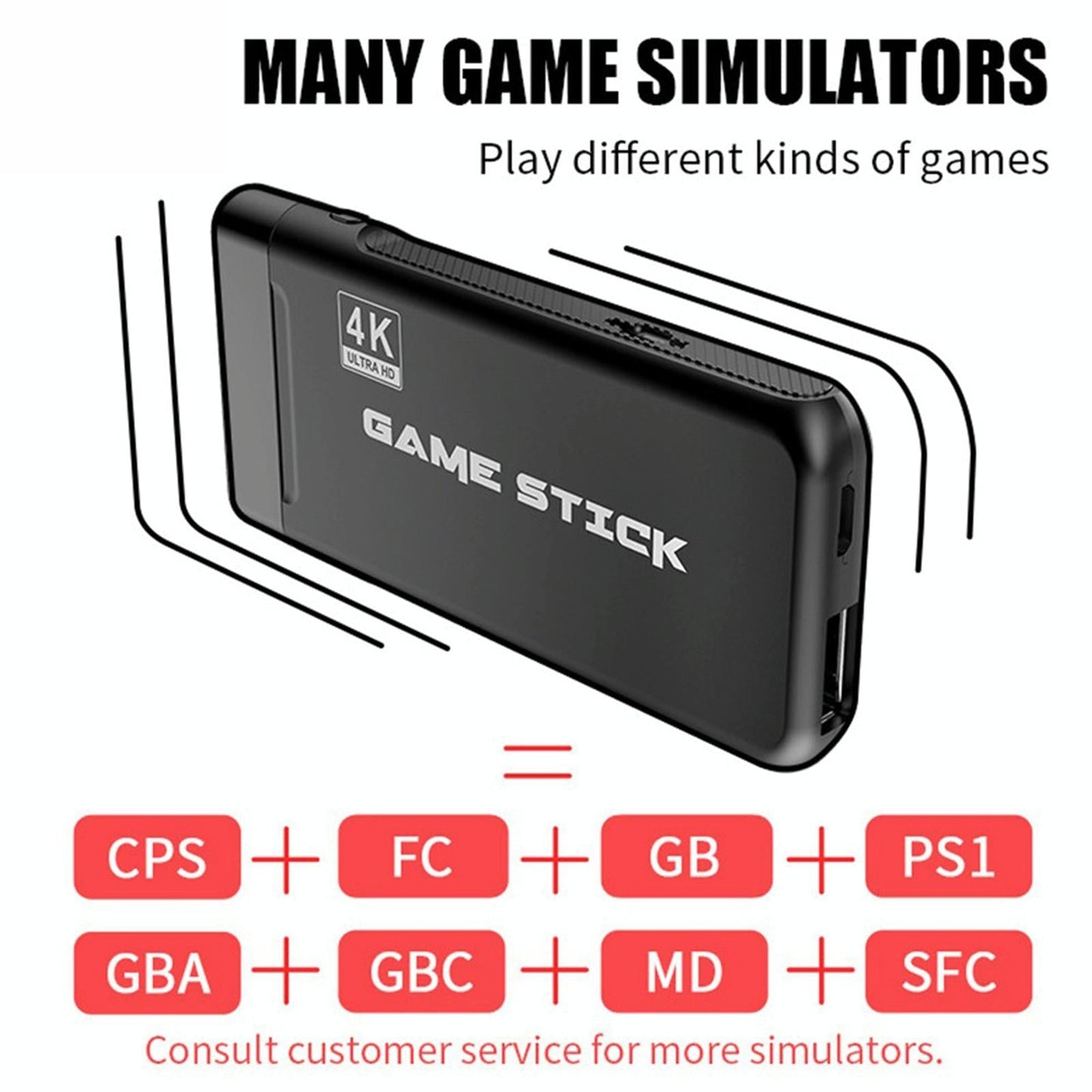 64Gb 4K Retro Game Stick + 2 Wireless Gamepads & 10 000+ Pre-Installed Games
