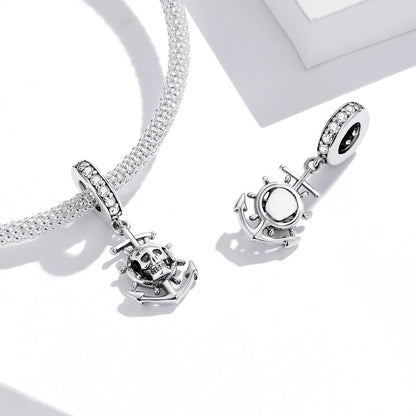 925 Sterling Silver Pirate Skull Pendant For Bracelet Or Necklace
